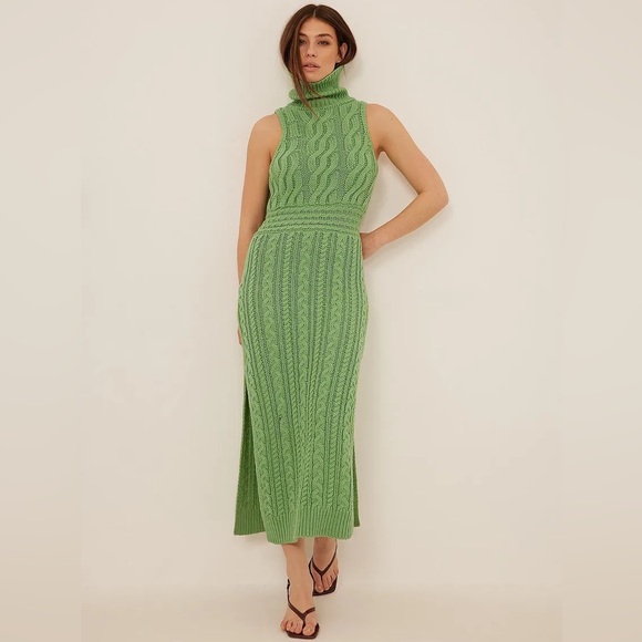 NA-KD Green Cable Knit High Neck Dress - Picture 6 of 9